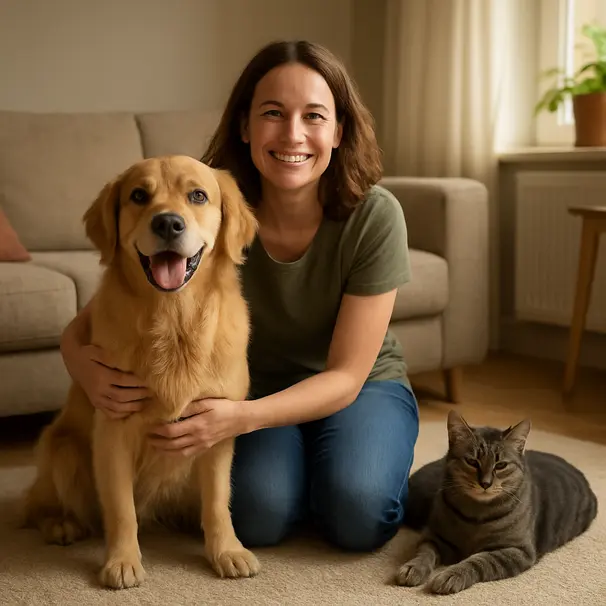 Husdjursägare som tittar på en pet carer-profil med recensioner på en surfplatta
