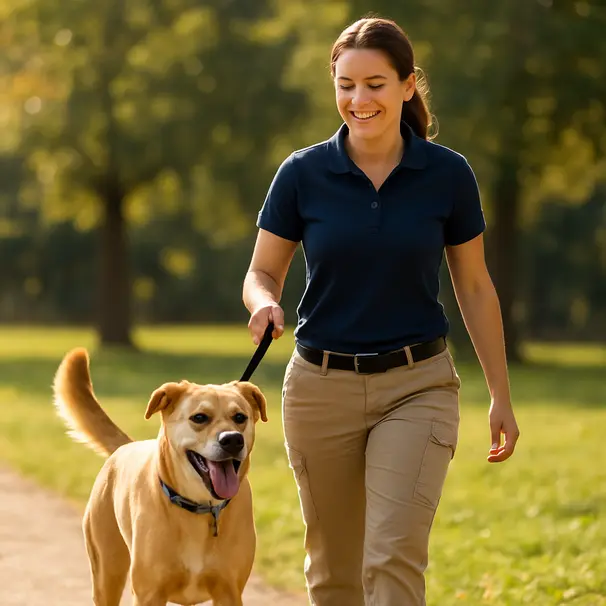Checklist next to dog supplies and a phone with messages, preparation for leaving dog with a carer