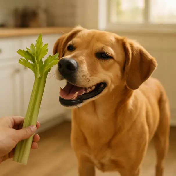 Dog enjoying a celery treat