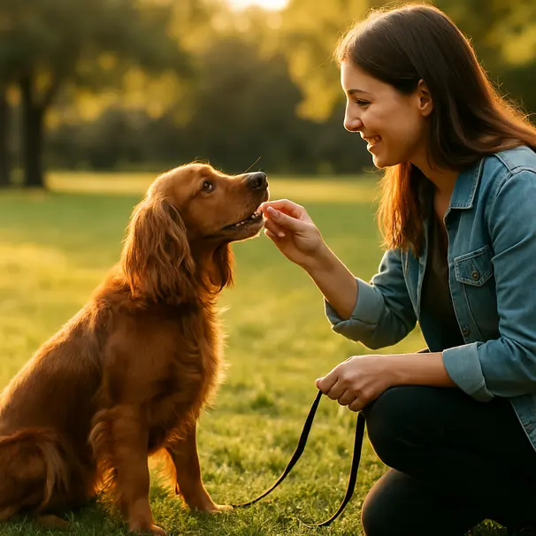 Un carer offre un premietto sano durante l'addestramento all'aperto.