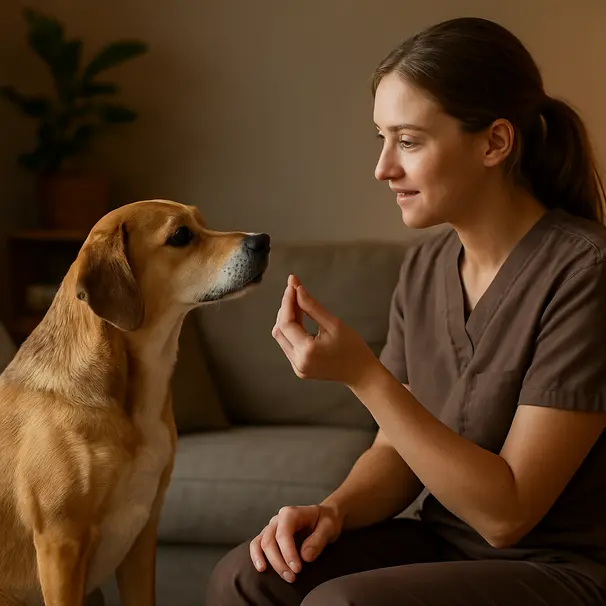 A quiet introduction at home between dog and carer