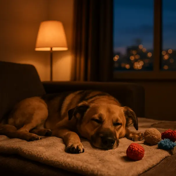 A relaxed pet settles into their temporary home.