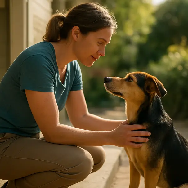 Presentazione tra pet carer e un cane curioso.