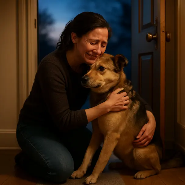 Regreso a casa y reencuentro entre propietario y perro.