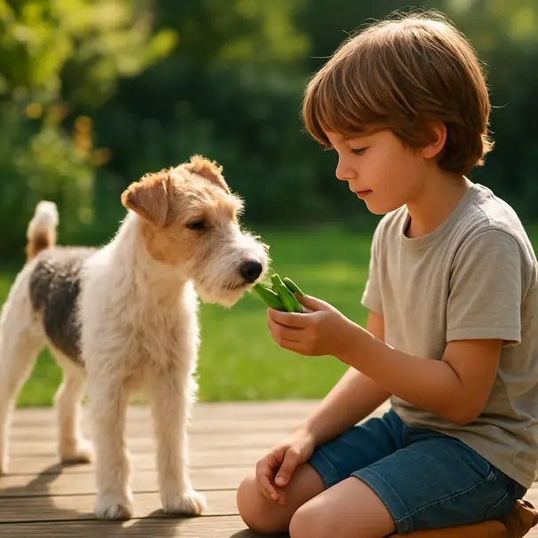 Uno snack in giardino con taccole e cane.