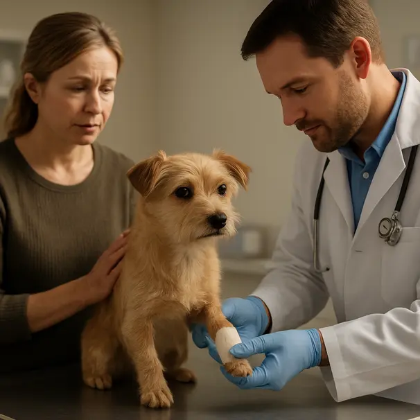 Visita dal veterinario per una medicazione professionale.
