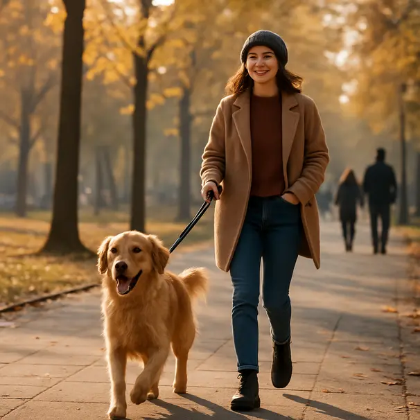 En energisk morgentur i byparken med hund.