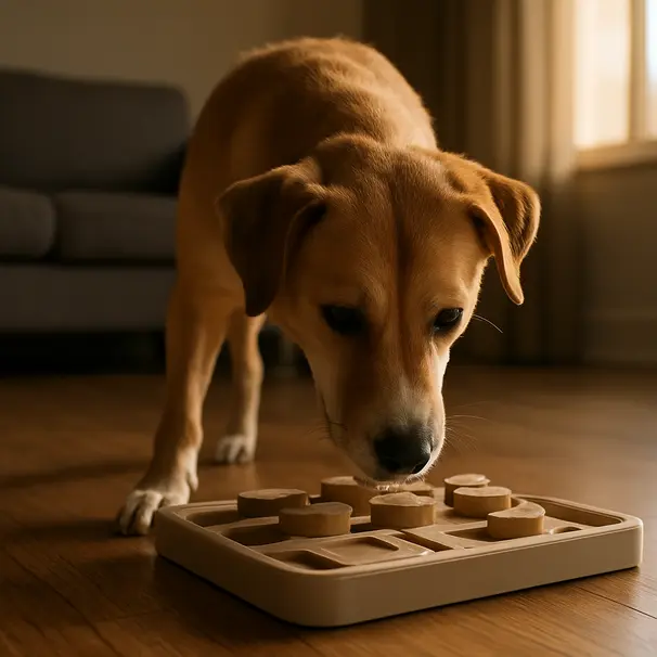 Gioco mentale con puzzle feeder in soggiorno.