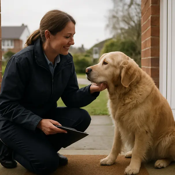 Un pet carer professionale durante una visita di controllo.