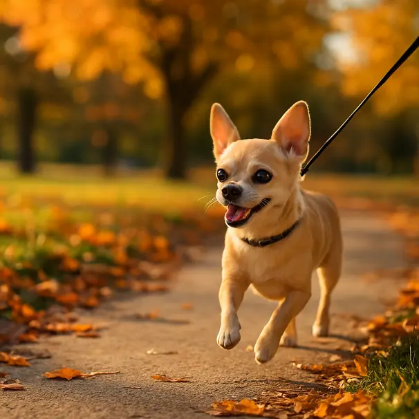 A playful small dog enjoys a sunny park walk.