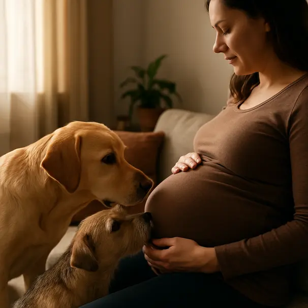 A tender moment between owner and attentive dog.