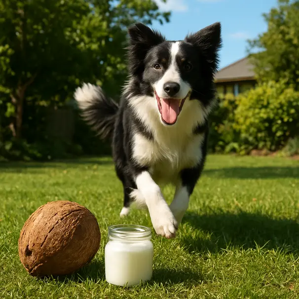 A playful dog enjoying a sunny garden afternoon.