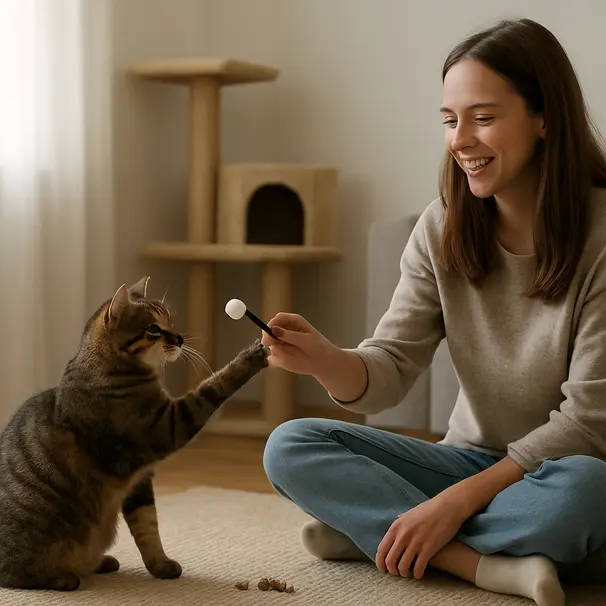 Short training sessions make cats confident and curious.