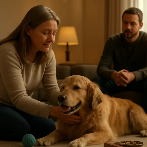 Un carer di fiducia con un cane rilassato durante la gestione.