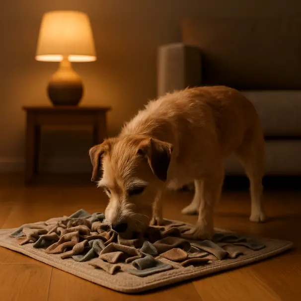 Giochi mentali al coperto tengono i cani piccoli stimolati.